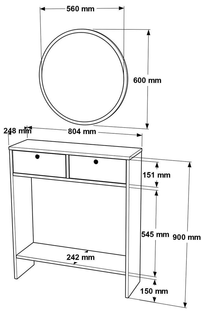 Măsuță consolă Lentorella 1 (cu oglindă) (alb + negru). 1106468