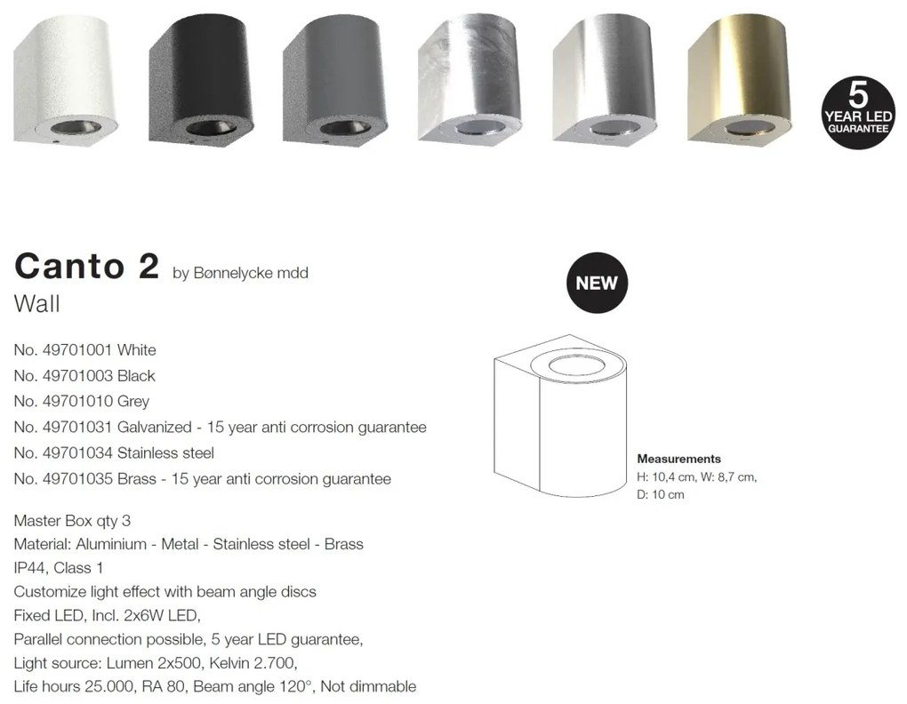 Aplica LED ambientala de exterior IP44 Canto 2 galvanizat 49701031 NL