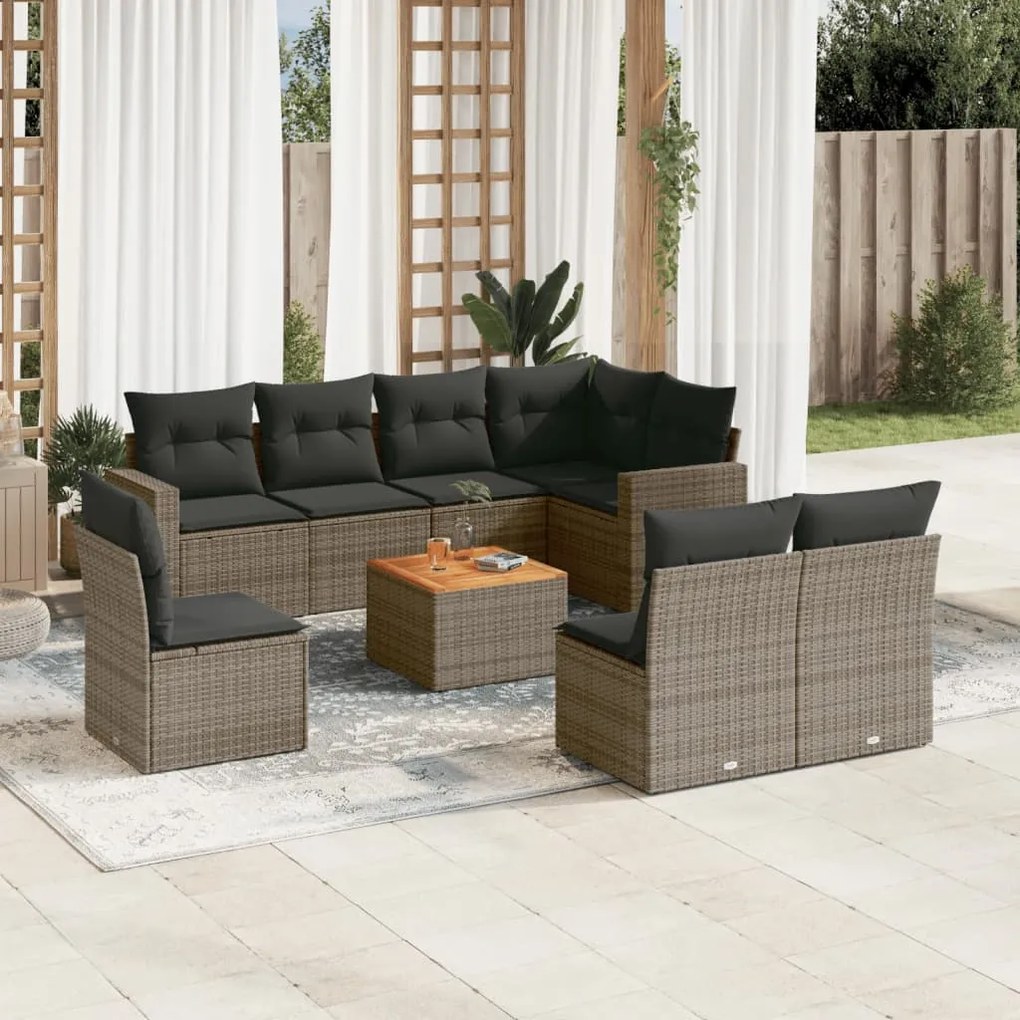 vidaXL Set canapele de grădină, 9 piese, cu perne, gri, poliratan