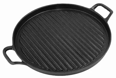 Placa grill BBQ rotunda 31cm cu 2 manere, fonta Perfect Home 15521