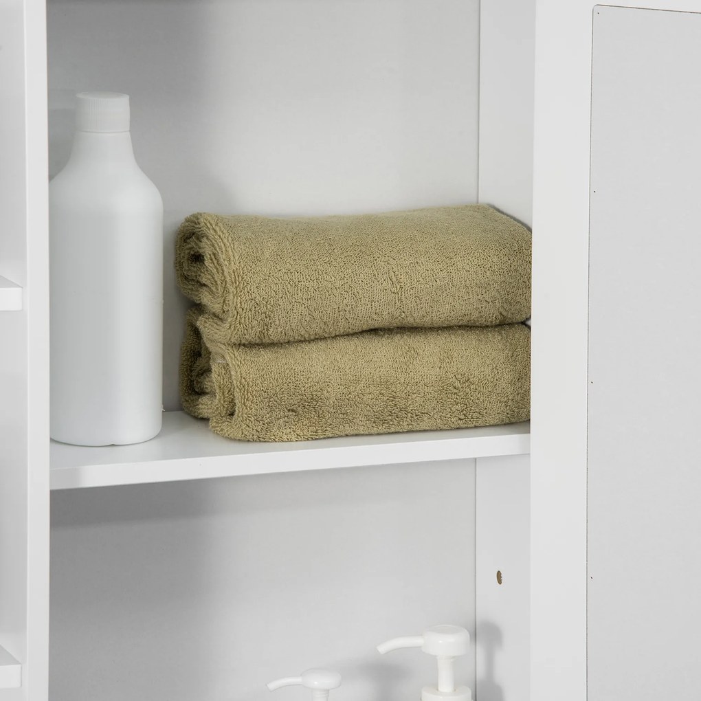 HOMCOM Dulap cu oglindă Dulap de baie Badezimmerschrank, 8 compartimente, uși cu oglindă, rezistent la apă, 66 cm x 17 cm x 63 cm, Alb | Aosom Romania