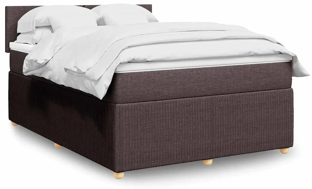 vidaXL Pat box spring cu saltea, maro închis, 140x200 cm, textil