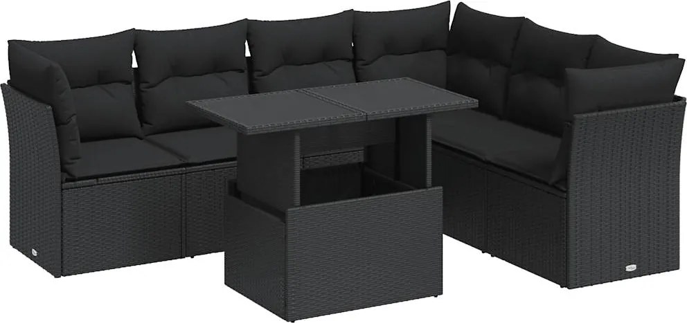 vidaXL Set canapele de grădină cu perne, 7 piese, negru, poliratan