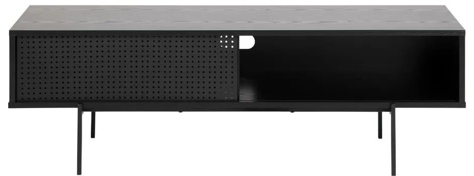 Masă TV neagră cu aspect de lemn de frasin 140x45 cm Angus – Actona