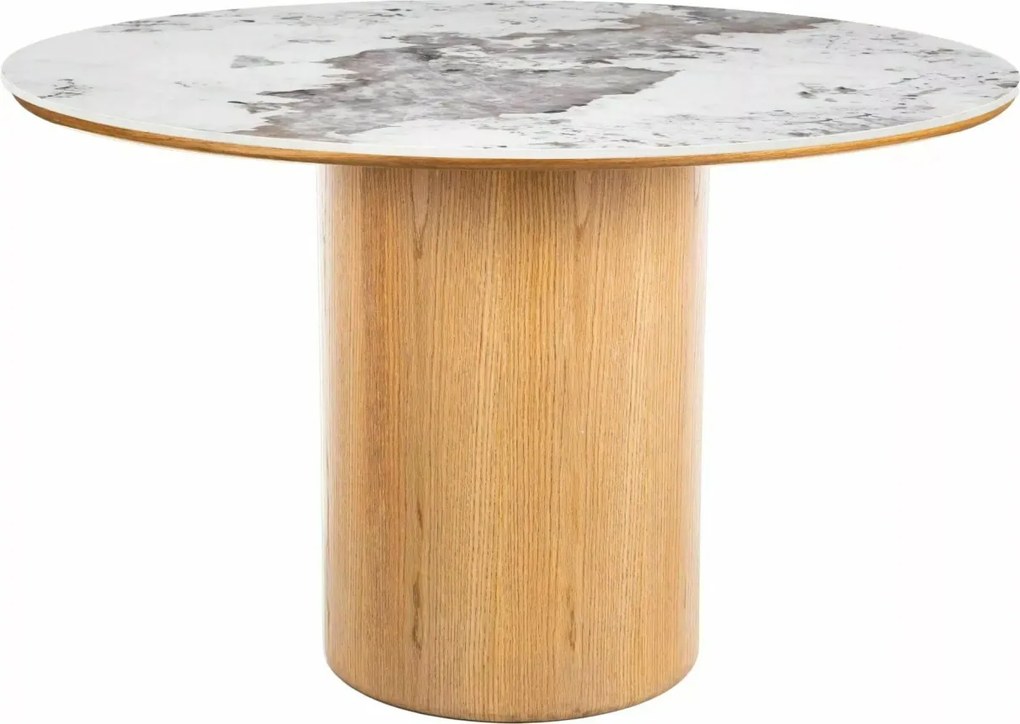 Masa rotunda Rondo Ceramic alb lucios/stejar ø120/h76 cm