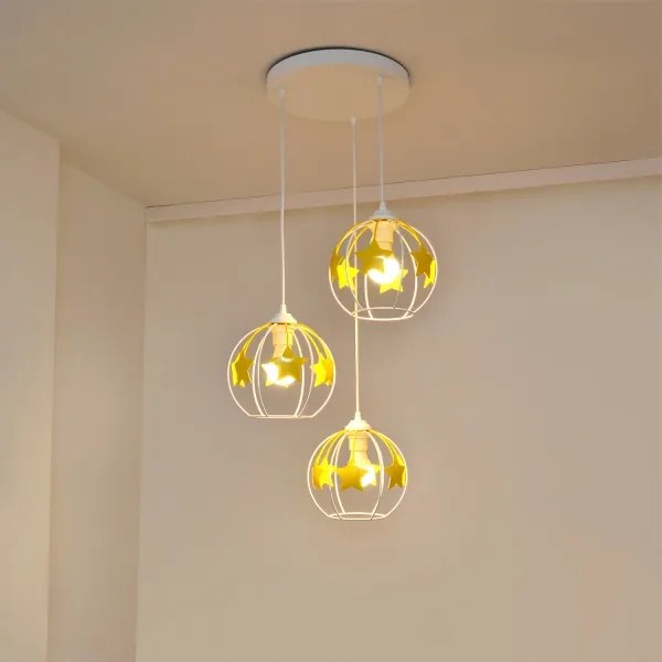 Lustră pe cablu pentru copii STARS 3xE27/15W/230V galben/alb