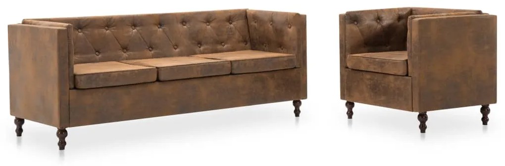 275625 vidaXL Set canapea Chesterfield, 2 piese, maro, tapițerie țesătură