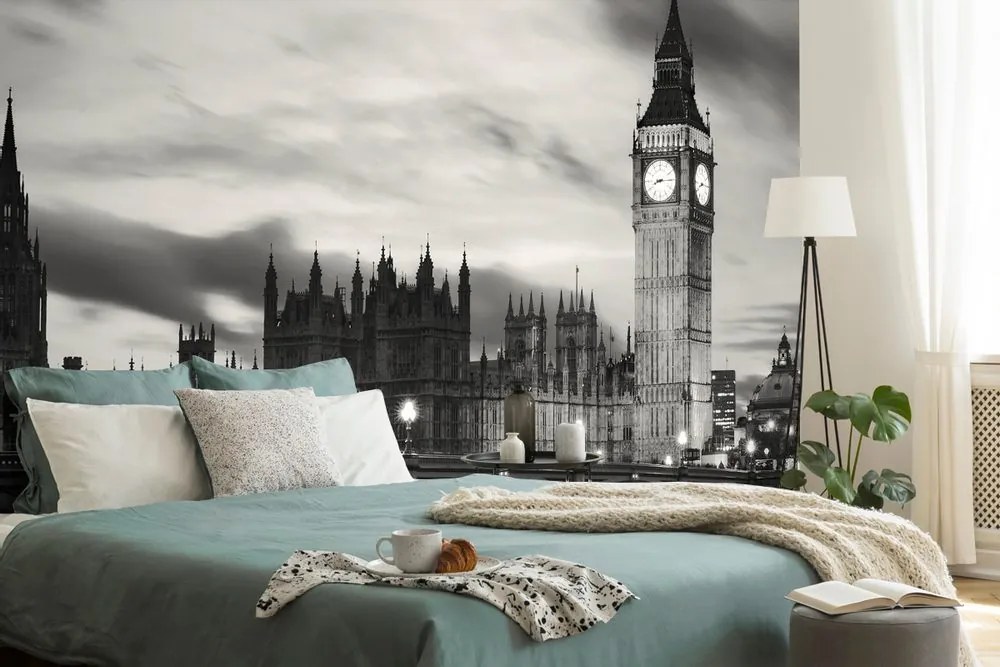 Fototapet autoadeziv Big Ben nocturn în Londra în alb-negru