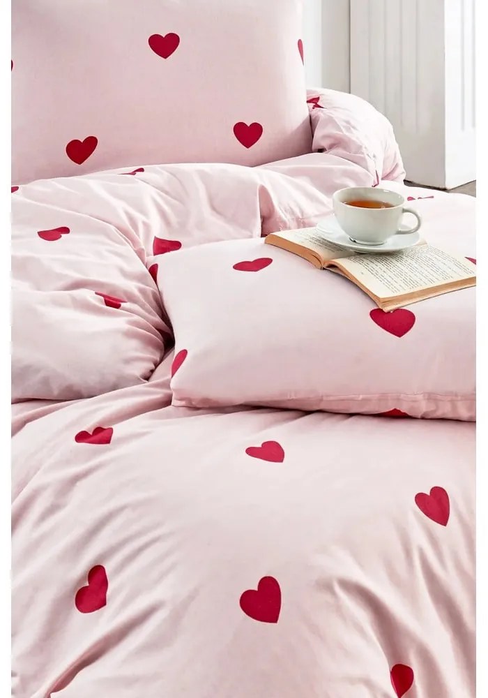 Lenjerie de pat roz pentru pat de o persoană, extinsă cu cearceaf inclus, cu 3 piese 160x220 cm Red Heart – Mila Home
