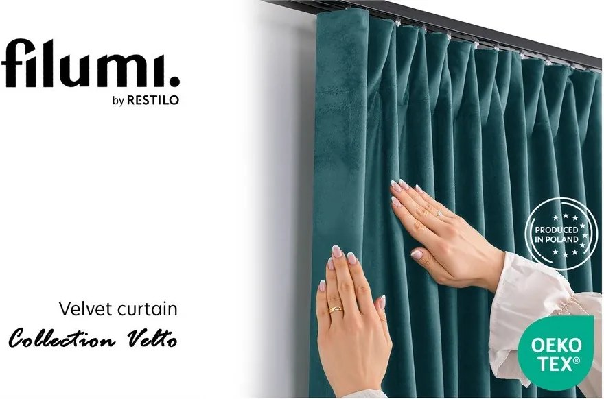 Draperie în culoarea petrolului dimout (semi-opacă) din catifea 530x270 cm Velto – Filumi