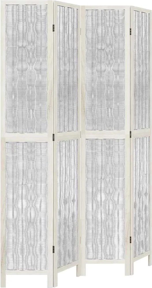 vidaXL Paravan cameră 4 panouri, alb, lemn masiv paulownia