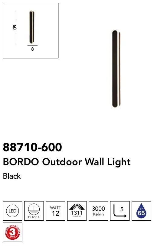 Aplica de perete lumina ambientala exterior Bordo LED, H-60cm