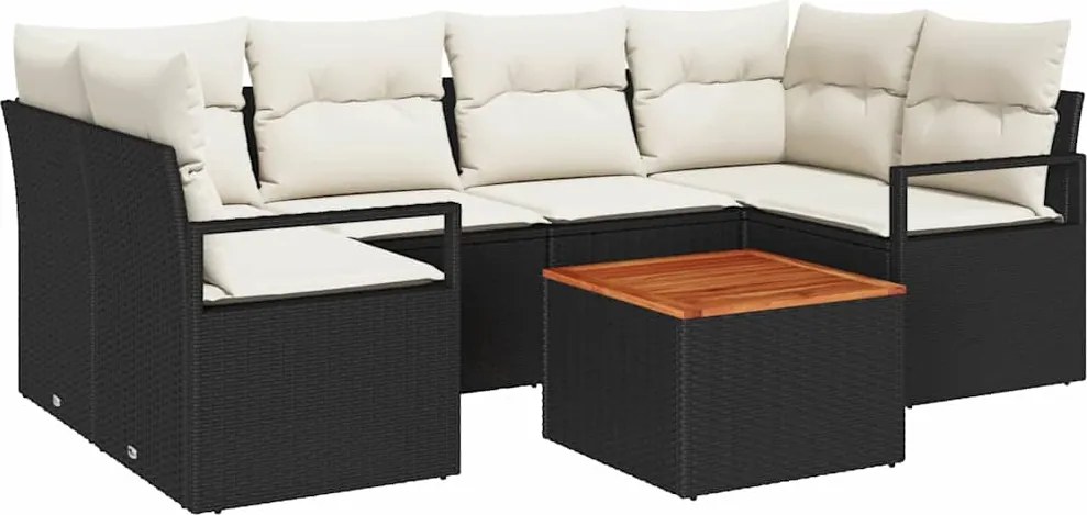 vidaXL Set de canapele pentru grădină cu pernă 7 pcs Negru poliratan