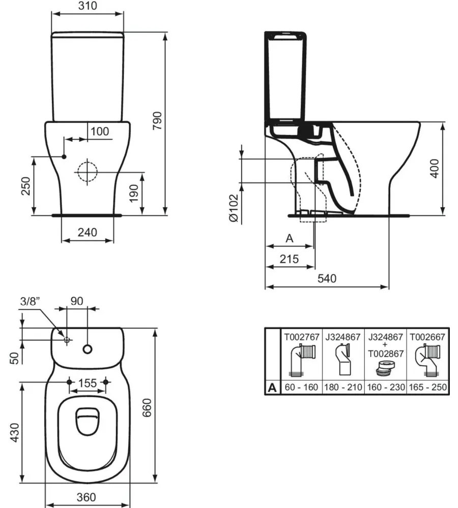 Vas wc stativ Ideal Standard Tesi AquaBlade alb lucios cu rezervor si capac inclus