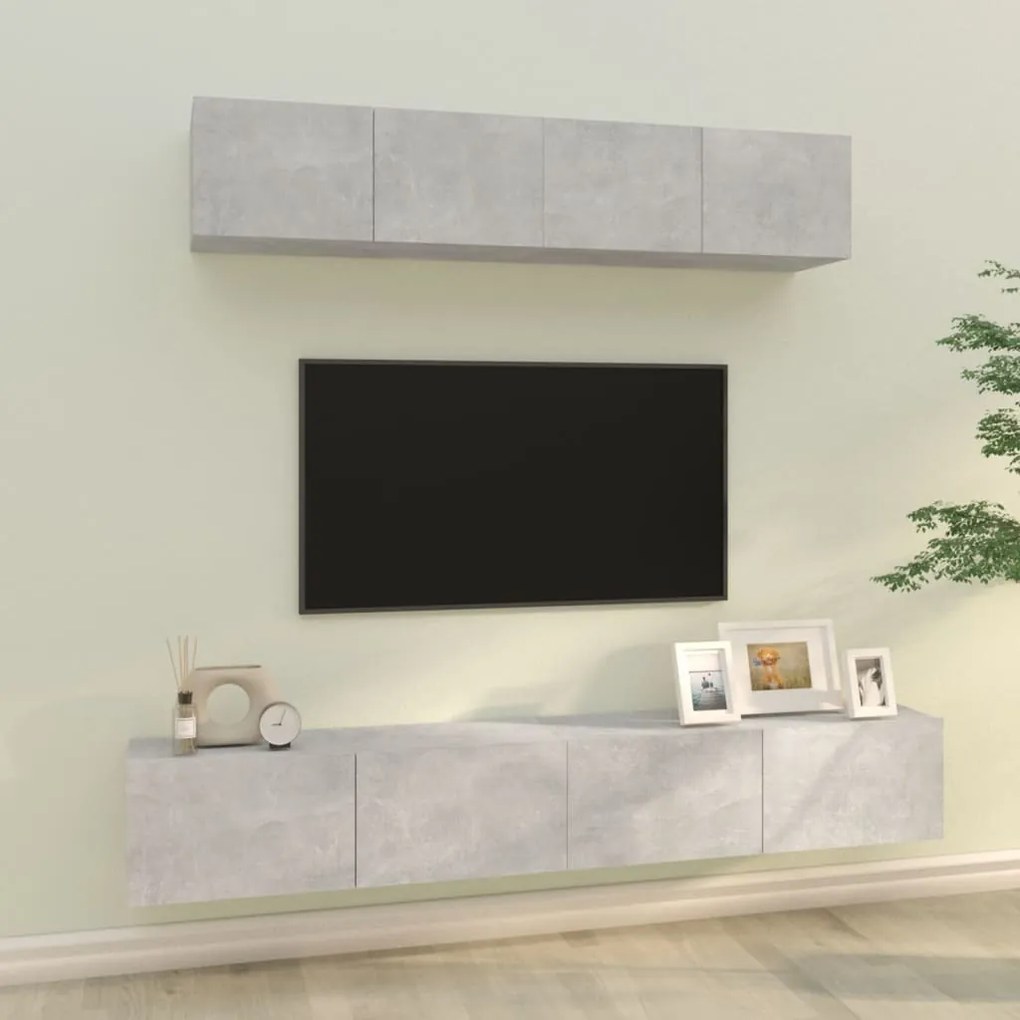 vidaXL Set dulap TV, 4 piese, gri beton, lemn prelucrat