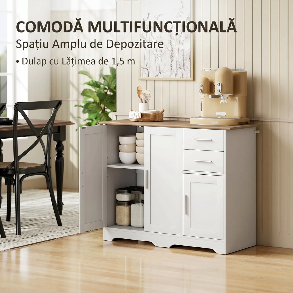 HOMCOM Comodă Modernă din Lemn cu 2 Sertare și 2 Dulapuri, 100x40x78 cm, Alb și Culoare Lemn | Aosom Romania