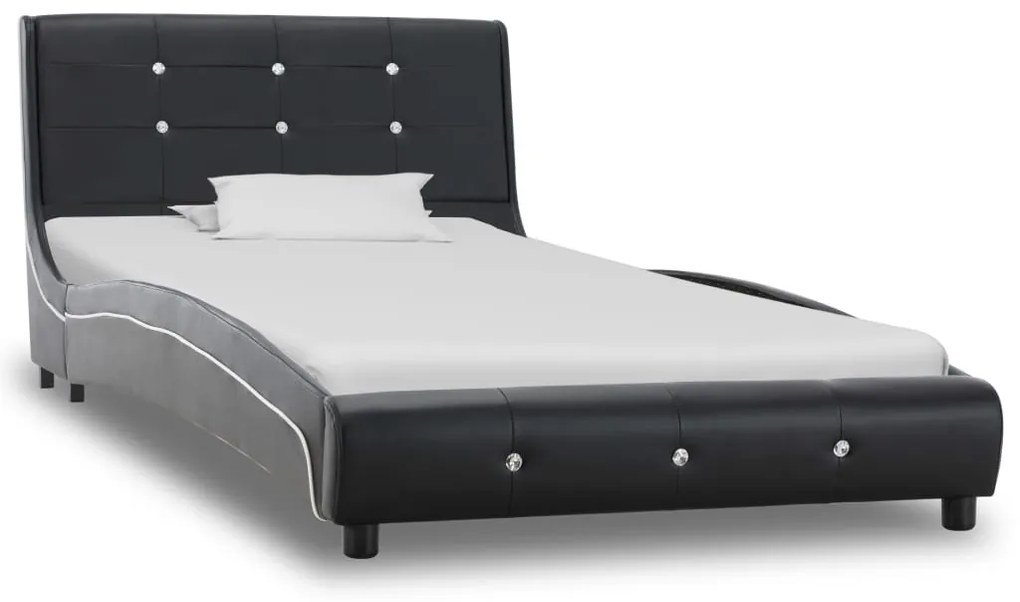 277559 vidaXL Pat cu saltea spumă memorie, negru, 90x200 cm, piele ecologică