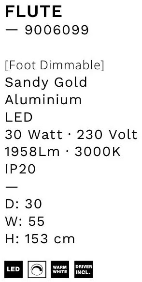 Lampadar, lampa de podea LED Flute auriu