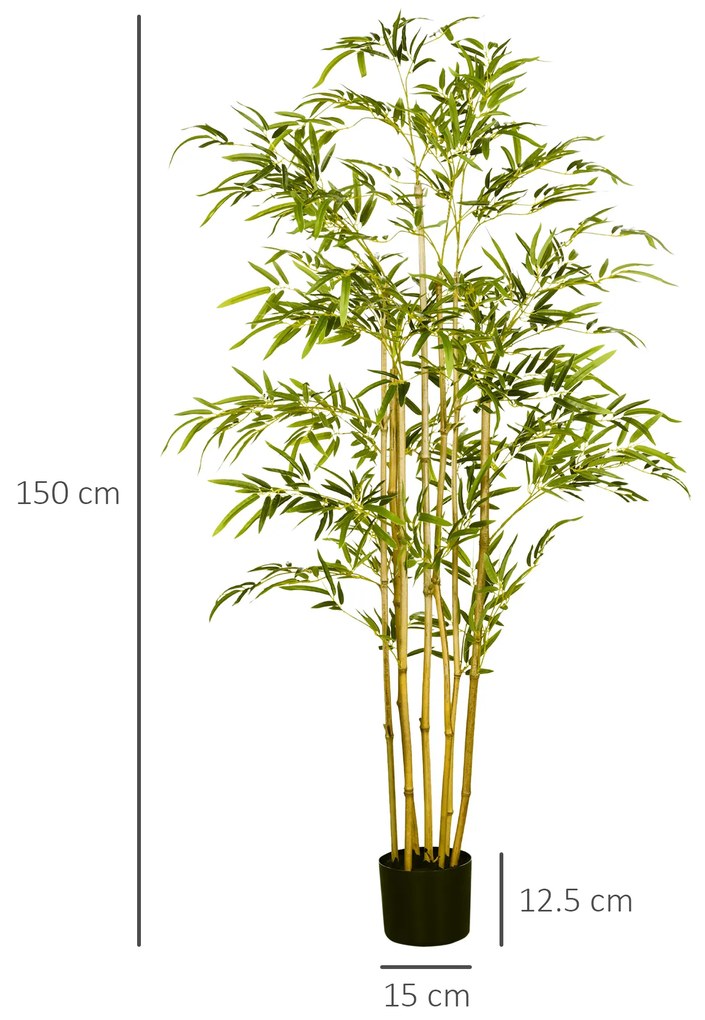 HOMCOM Arbore de Bambus Artificial in Ghiveci, Plante Artificiale, pentru interior si exterior 150 cm, Verde | Aosom Romania