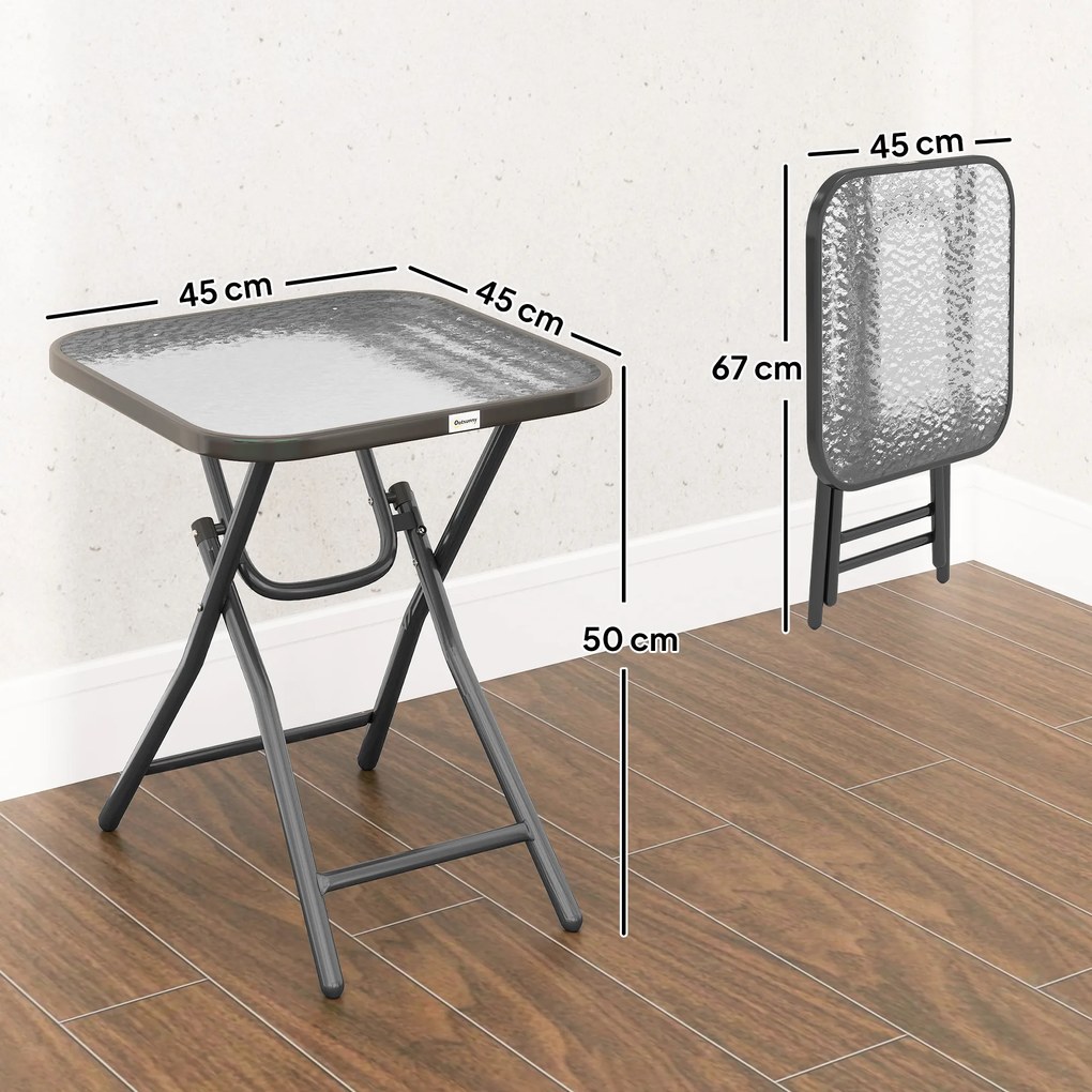 Outsunny Masă de cafea pătrată de bistro pentru grădină 45 x 45 x 50 cm pliabilă metal negru blat sticlă temperată negru | Aosom Romania