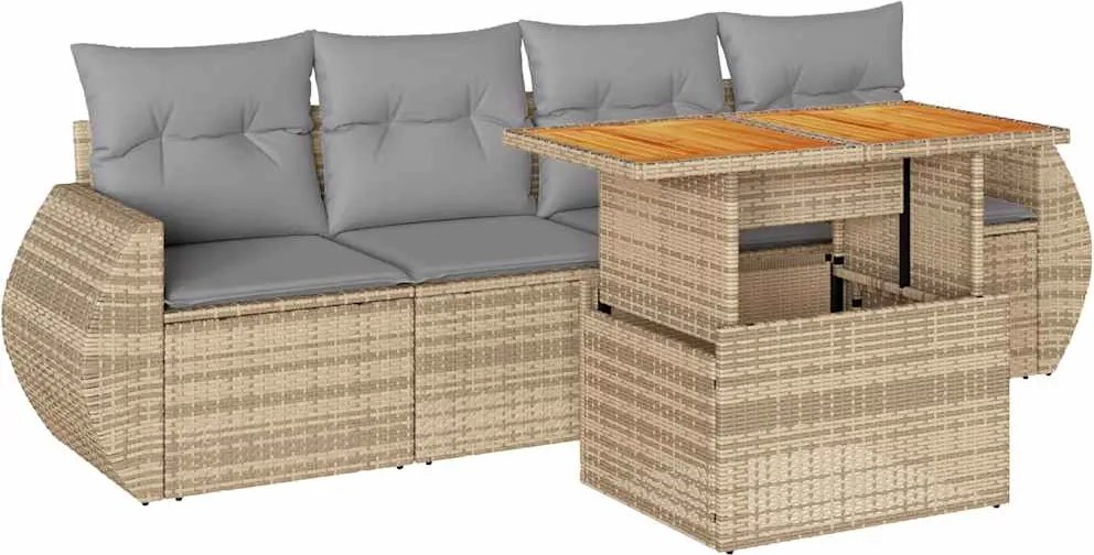 vidaXL Set canapele de grădină cu perne, 5 piese, bej, poliratan