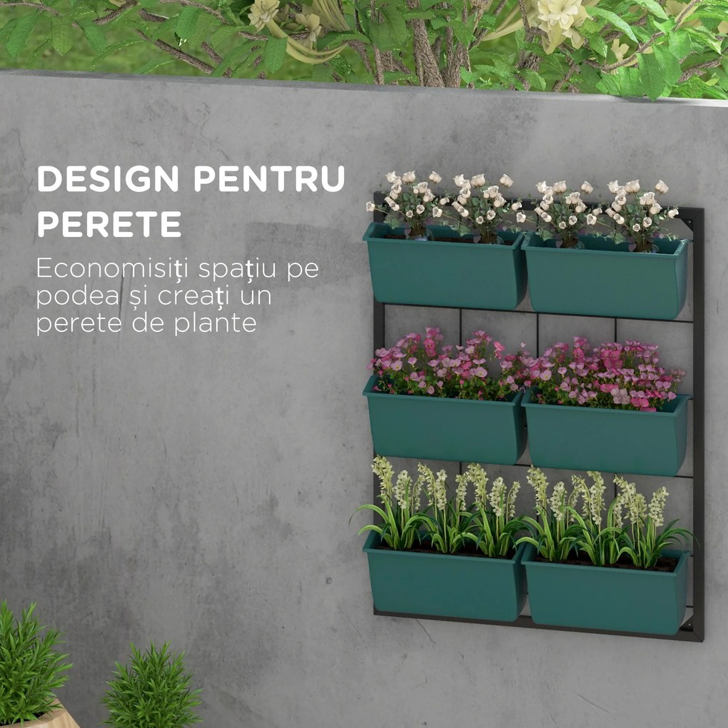 Outsunny Jardiniera de perete pe 3 nivele cu 6 ghivece pentru int | Aosom Romania