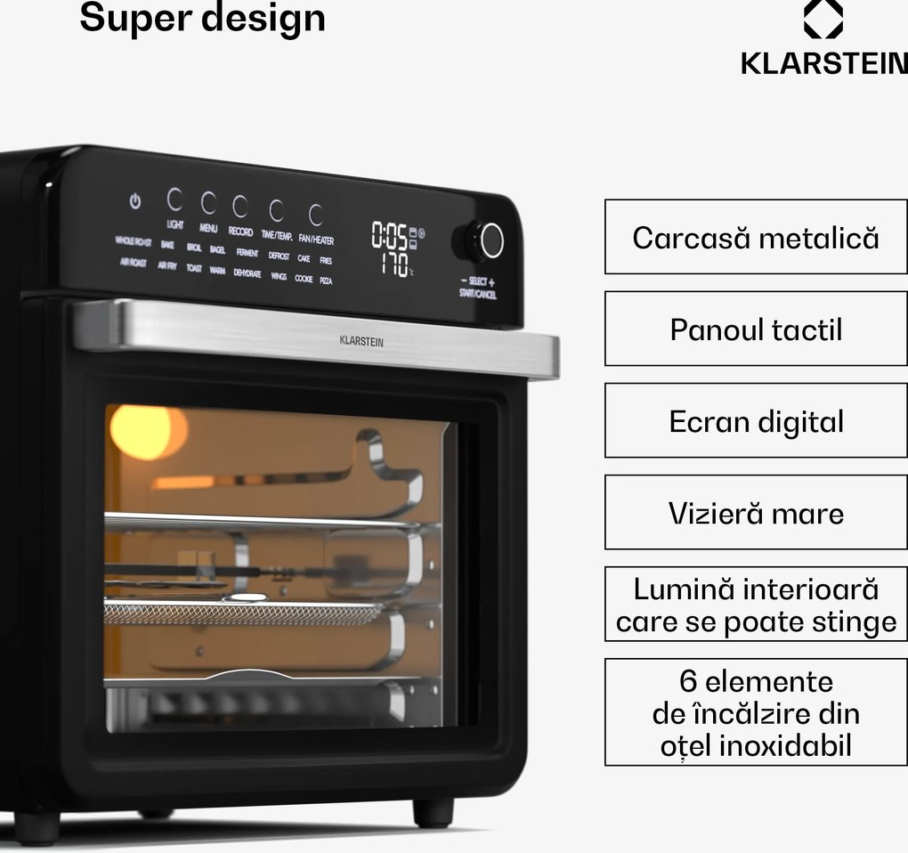 Klarstein Air Glaze Digital friteuză cu aer cald, 2100 W, 16 programe, aplicație, 34 litri, include set de accesorii