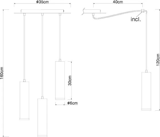 Lustră pe cablu MARION 3xE27/60W/230V lemn negru Globo 15499-3H