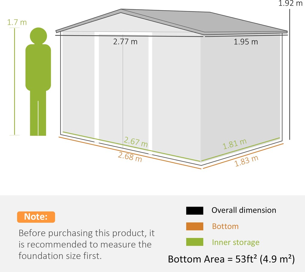 Outsunny Magazie de grădină exterioară 4,9 m² 277x195x192 cm cu ușă culisantă, ventilație și kit de fundație, maro | Aosom Romania