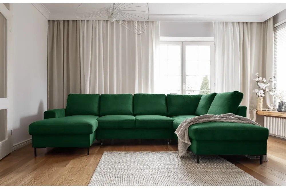 Colțar verde închis extensibil cu tapițerie din catifea reiată (cu colț pe partea dreaptă) Lofty Lilly – Miuform