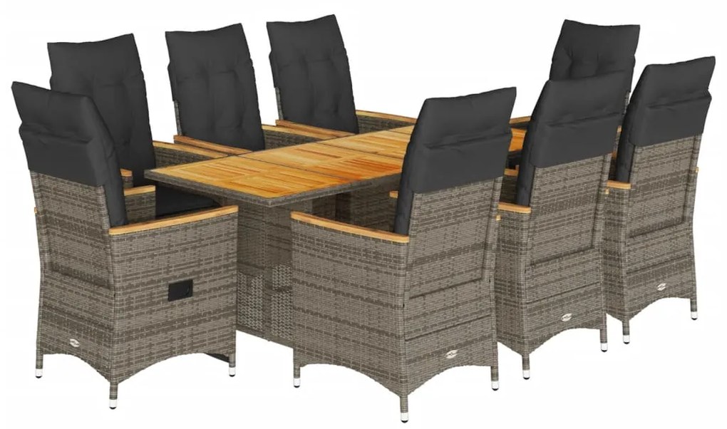 3276854 vidaXL Set mobilier grădină cu perne, 9 piese, gri, poliratan