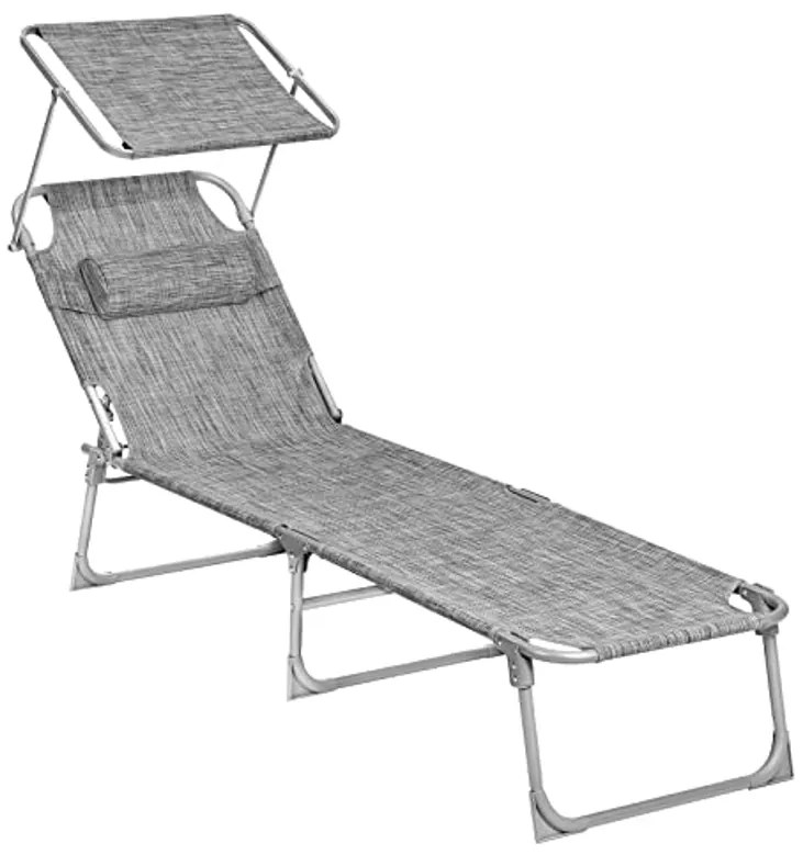 Sezlong rabatabil gri deschis DESCANSO cu parasolar