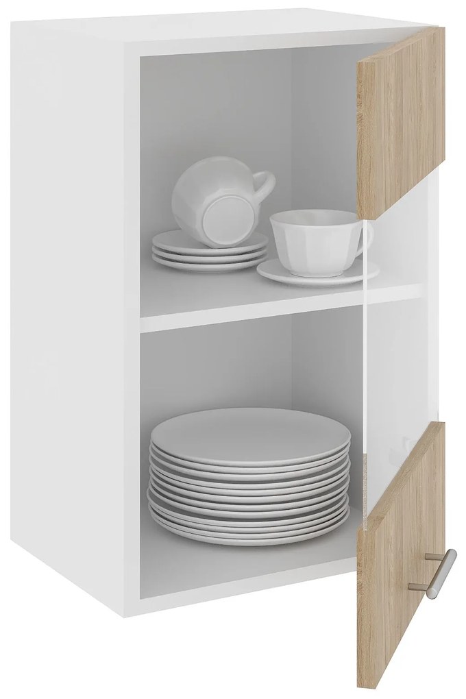 Corp Superior Karo, O Usa, cu sticla, Lemn Natural/Alb, 40 x 30 x 60 cm