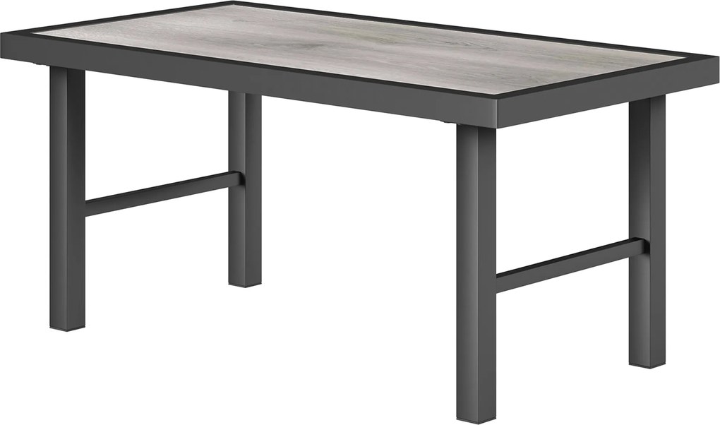 Outsunny Masă joasă de grădină dreptunghiulară masă de grădină cu blat SPC cu efect lemn din metal, 100 x 52 x 46 cm, negru | Aosom Romania