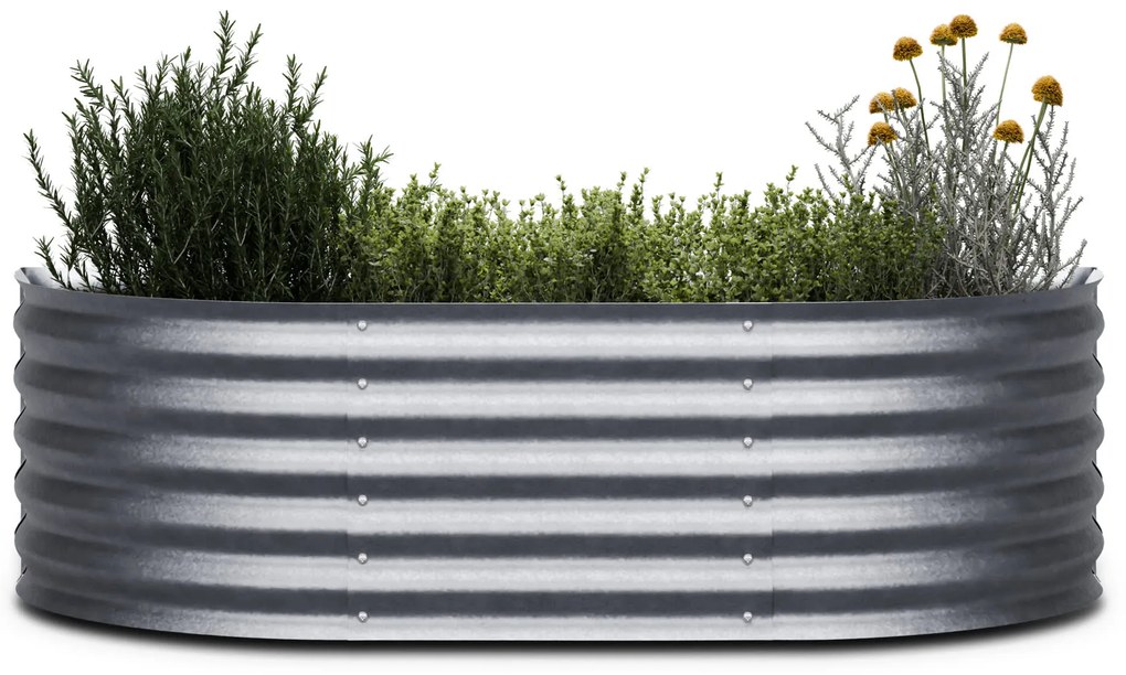 High Grow Extended, ghiveci înalt, 150x43x60 cm, din tablă ondulată, ușor de asamblat, rezistent la rugină și îngheț
