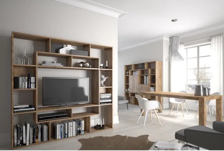 Masă extensibilă pentru dining, stejar lefkas închis, 160-203x90 cm, MONTANA STW
