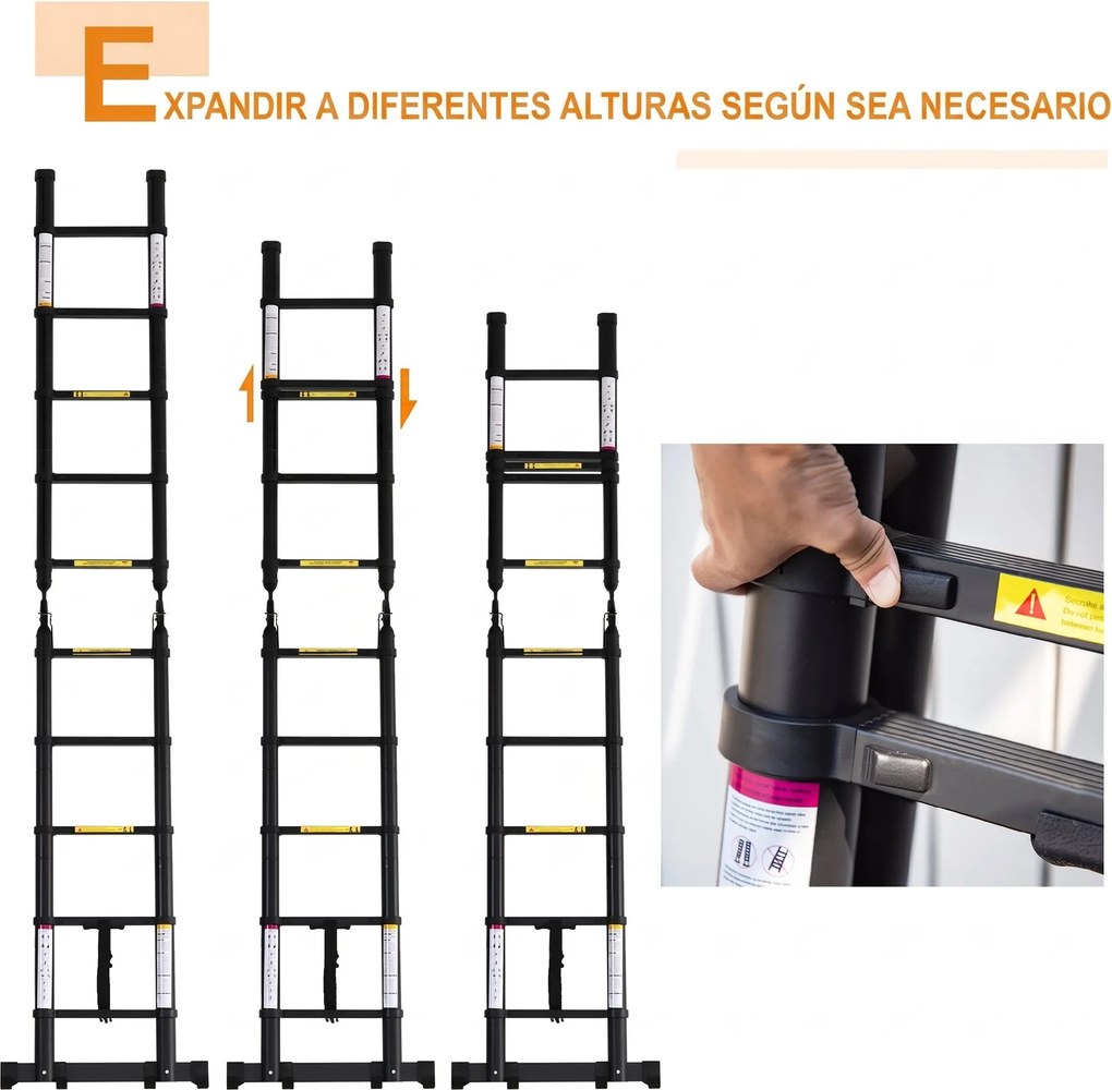 DURHAND Scară Telescopică Pliabilă cu 10 Trepte, Scară Extensibilă din Aluminiu și Metal, 320x67x7 cm, Neagră | Aosom Romania