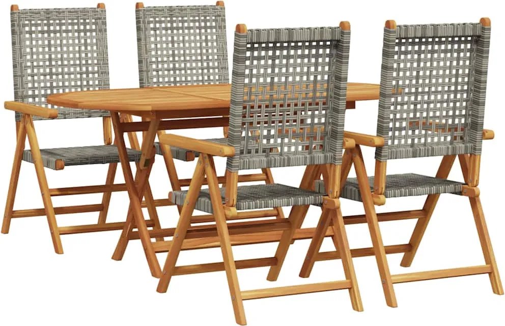 vidaXL Set de masă pentru grădină 5 pcs Gri Lemn Solid de Acacia