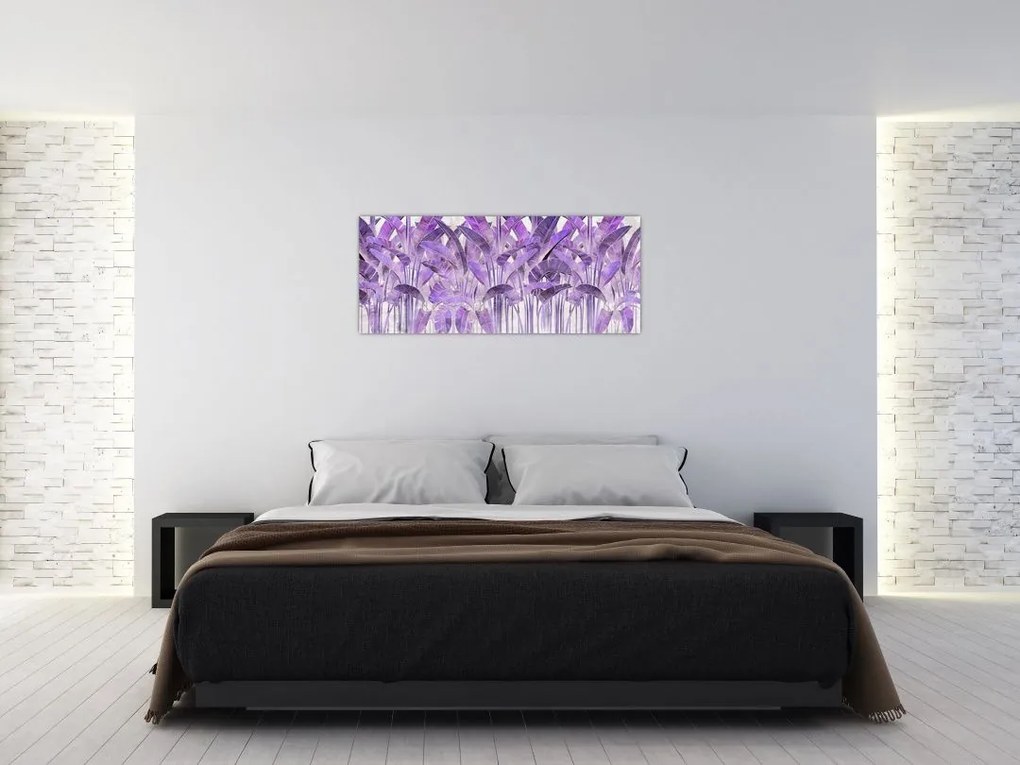 Tablou - Frunze violet în tencuială (120x50 cm)