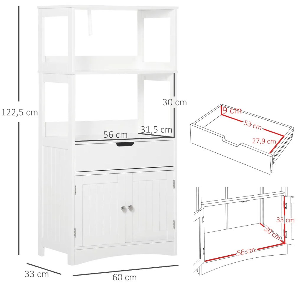 kleankin Dulap multifunctional cu rafturi, MDF, 60x33x122.5 cm, Alb | Aosom Romania