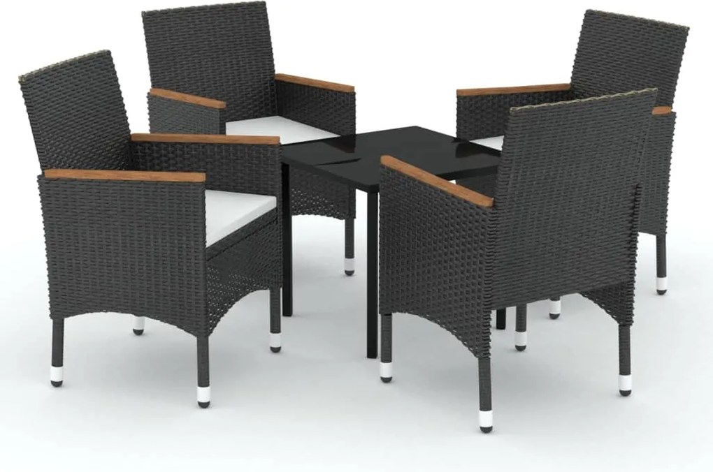 vidaXL Set masă pentru grădină, 5 piese, cu perne, negru