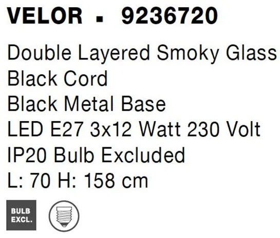 Lustra cu 3 pendule modern Velor fumuriu