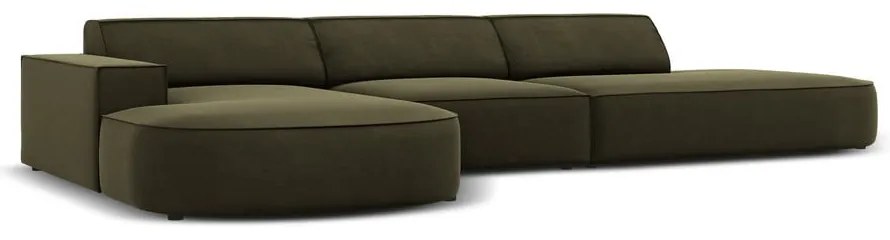 Colțar verde cu tapițerie din catifea (cu șezlong pe partea stângă ) Jodie - Micadoni Home