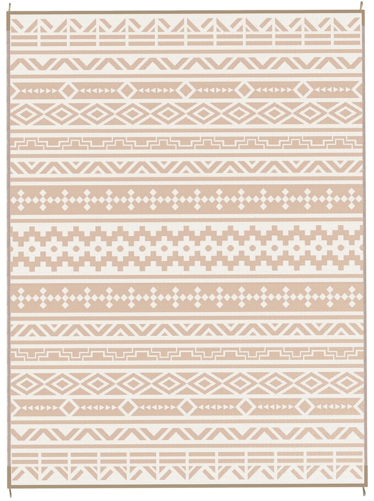 Outsunny Covor Exterior Reversibil 3,7 x 2,7 m, covor de pardoseală model perete geometric din PP geantă de transport kaki și bej deschis | Aosom Romania