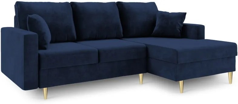 Canapea extensibilă cu spațiu de depozitare Mazzini Sofas Muguet, pe partea dreaptă, albastru