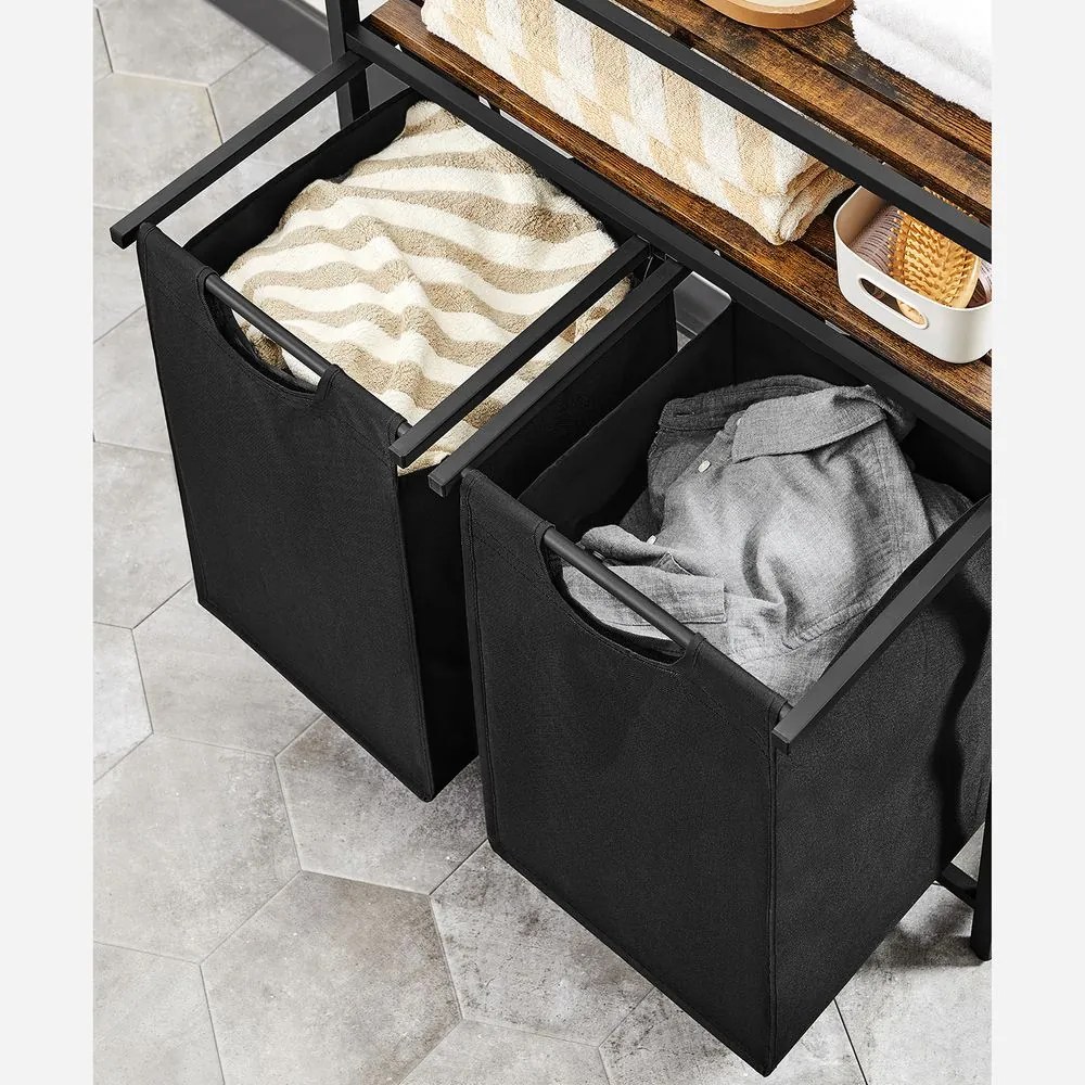 Vasagle Coș de rufe cu 2 polițe BERGEN, 2x46L, negru/maro