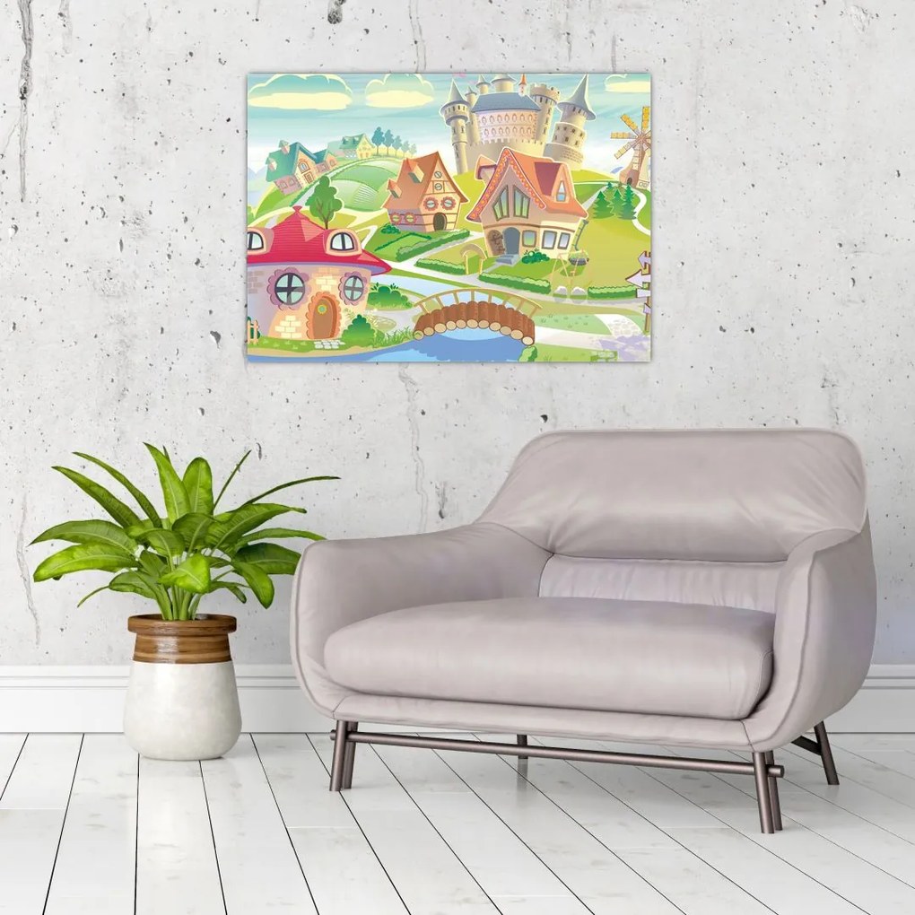 Tablou pe sticlă - Orășel colorat (70x50 cm)