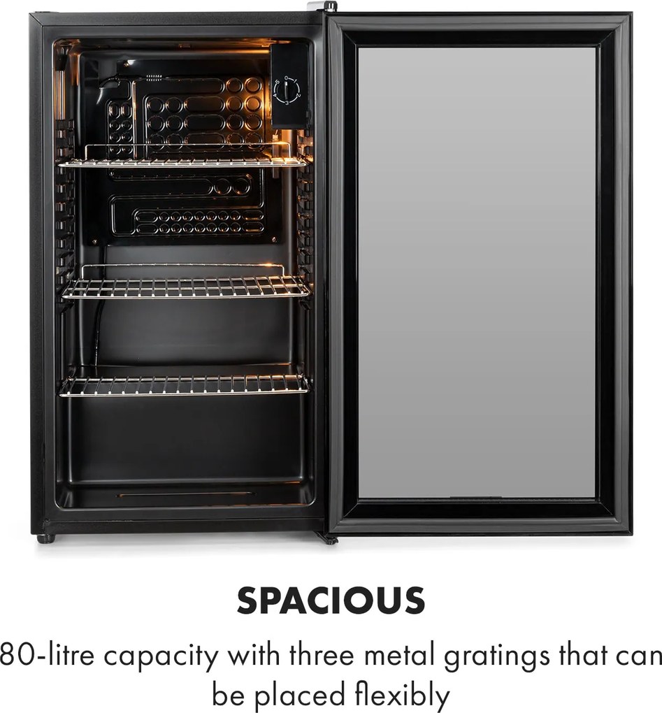 Klarstein Beersafe XXL Onyx, frigider, E, LED, 3 grătare metalice, ușă din sticlă, onyx