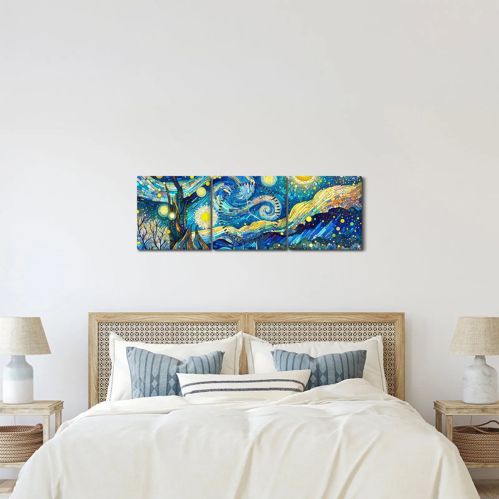 Tablou – Mozaic al nopții înstelate (cu ceas) (90x30 cm)