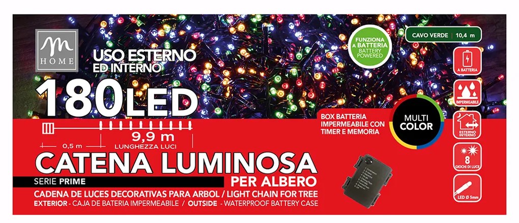 Instalatie luminoasa 180 LED-uri, Multicolor, 10,4 M, 8 jocuri lumini